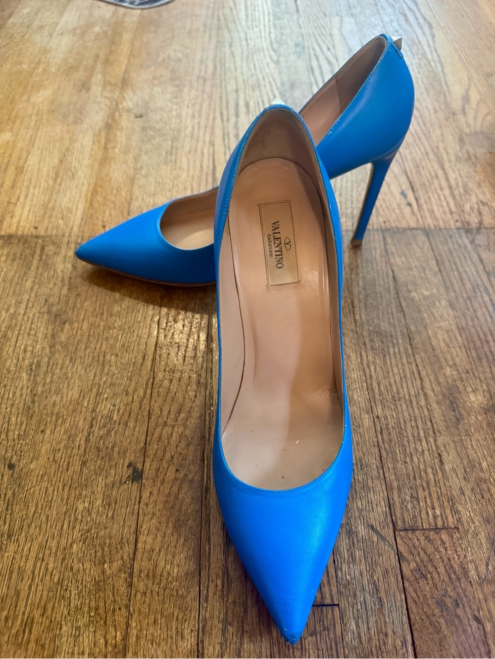 Valentino Garavani Bright Blue Pointed Leather Stiletto Pumps